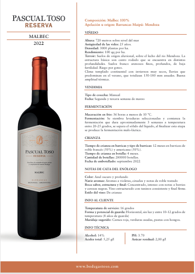 PASCUAL TOSO MALBEC RESERVE 750ml